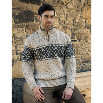 Cable Knit Half Zip Jacquard Sweater Oatmeal